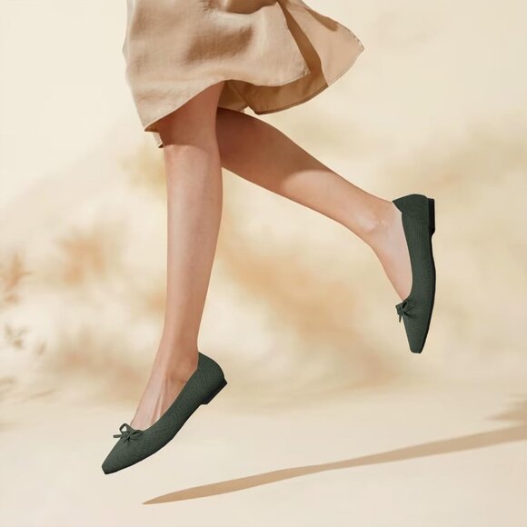 Women Slingback Pointed Toe Green Flats Bow Comfortable Dressy Party Work Shoes - Picture 6 of 6